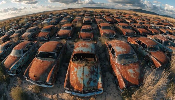 Free Forgotten Automotive Graveyard Image - Aerial, Abandoned, Cars ...