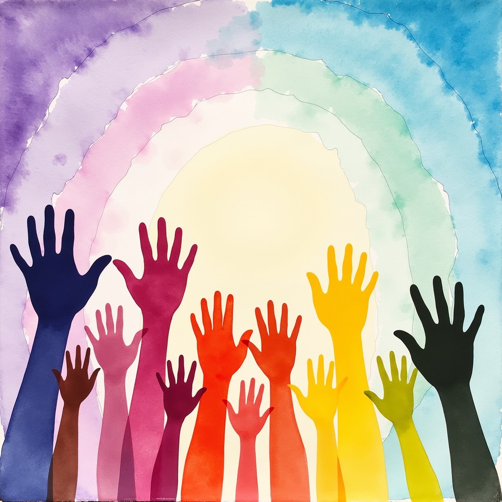 Free Diverse Hands Rising Image - Hands, Watercolor, Silhouettes ...