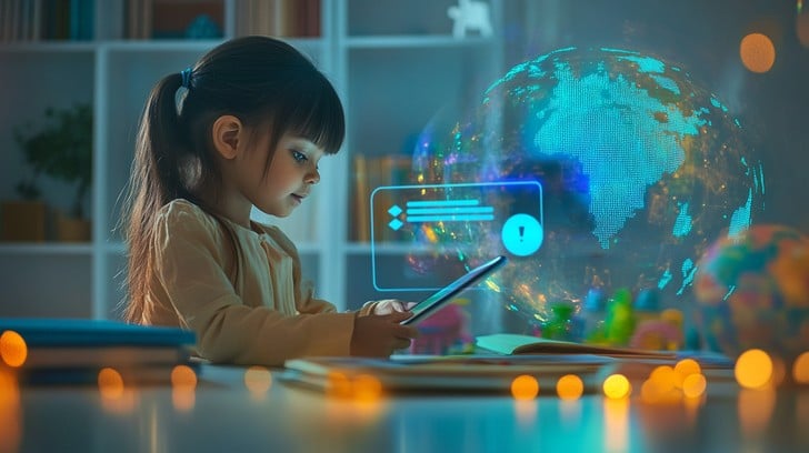 Child explores globe