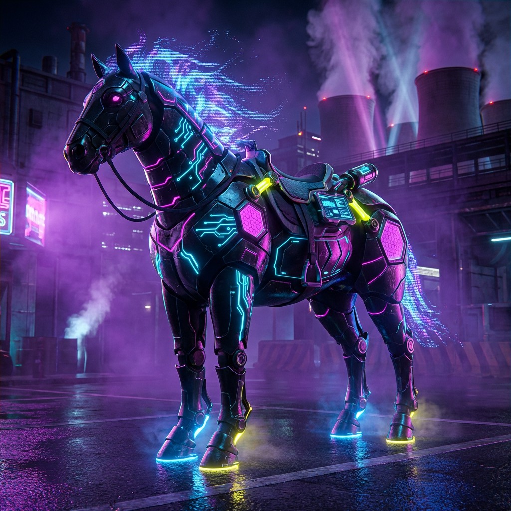 Free Cybernetic War Horse Image - Cyberpunk, Horse, Neon | Download at ...