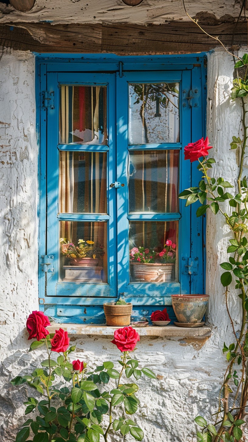 Free Blue window blooms Image - Blue, Window, Roses | Download at StockCake