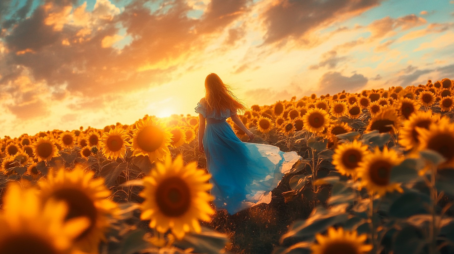Free Sunset Sunflower Field Image - Sunset, Sunflowers, Woman ...