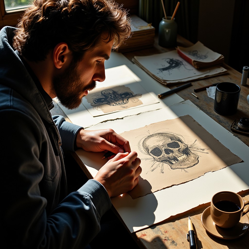 Free Illustration in Progress Image - Artist, Illustrator, Skull ...
