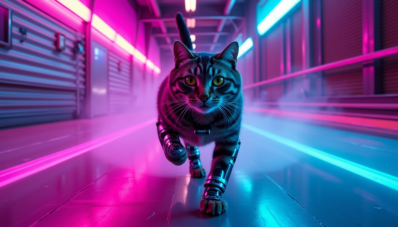 Free Neon Corridor Cat Photo - Cat, Neon, Purple | Download at StockCake