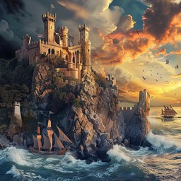 Free Medieval Seaside Sunset Image - Sunset, Castle, Sea | Download at ...