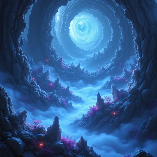 Spiraling into an ethereal blue gateway, crystalline structures and ...
