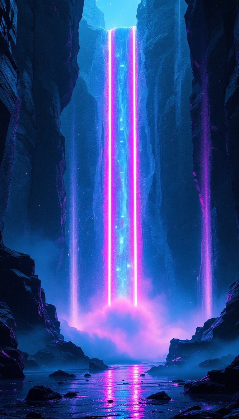 Free Neon Waterfall Cascade Image - Waterfall, Neon, Cyberpunk ...