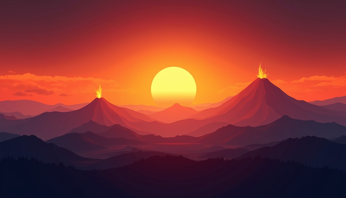 Free Fiery Mountain Sunset Image - Sunset, Volcanic, Mountains ...