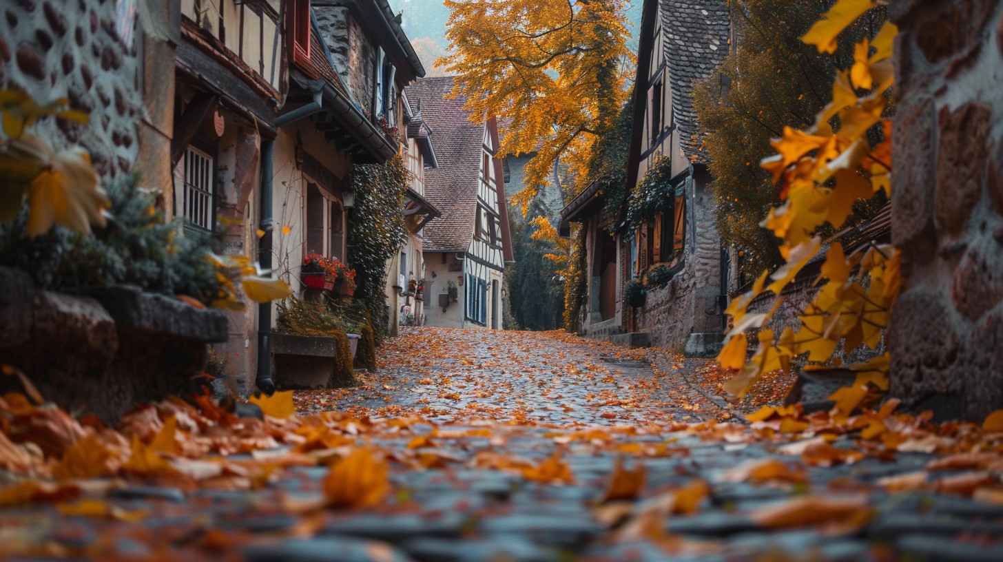 Free Autumn Cobblestone Lane Image - Autumn, Cobblestone, Leaves ...