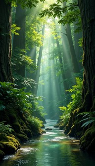 Free Enchanted Forest Stream Image - Forest, Stream, Sunbeams ...