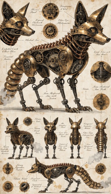 Free Clockwork Fox Blueprint Image - Steampunk, Mechanical, Clockwork ...