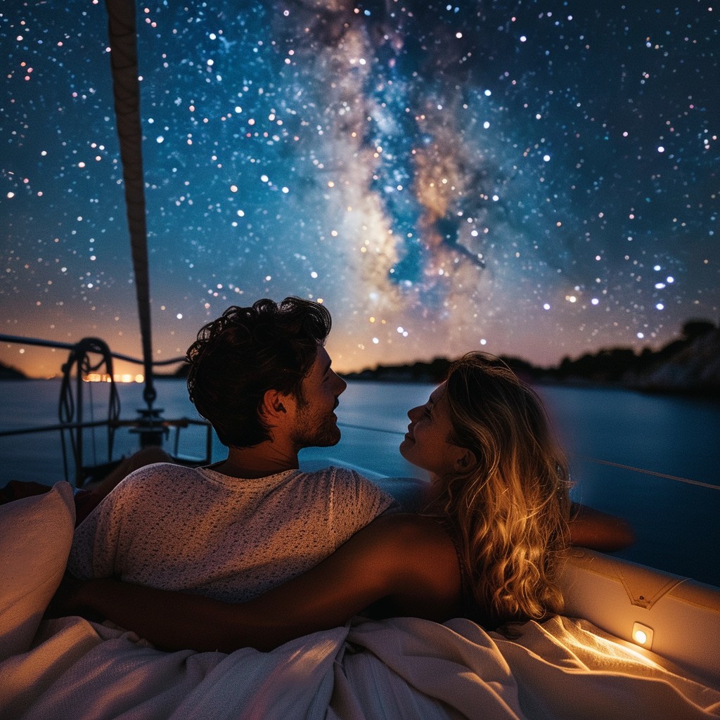 Free Stargazing Boat Romance Image - Stars, Couple, Night | Download at ...