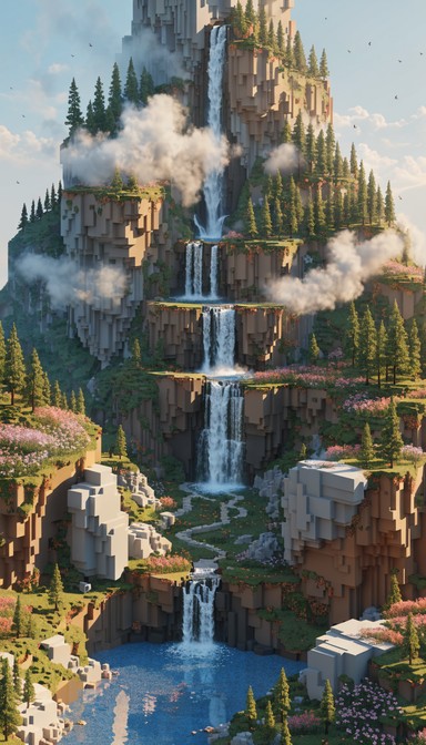 Free Voxel Waterfall Paradise Image - Voxel, Waterfall, Tropical ...
