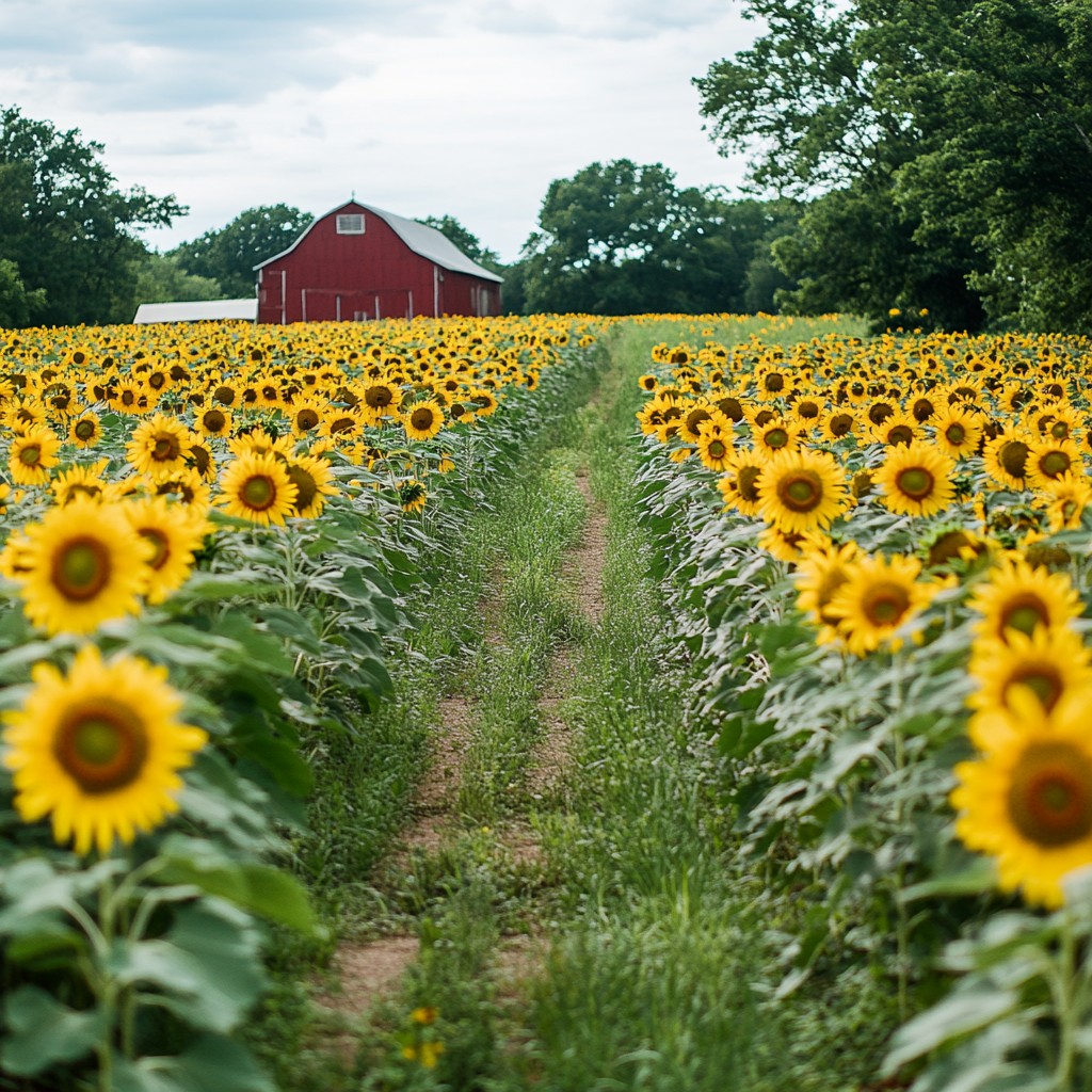 Free Sunflower Path Landscape Image - Sunflowers, Barn, Path | Download ...