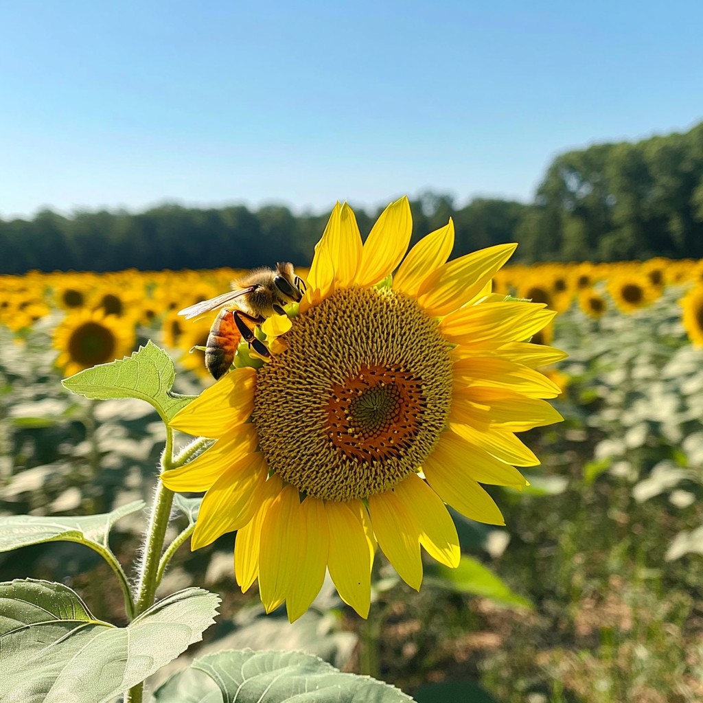 Free Sunflower with bee Image - Sunflower, Bee, Field | Download at ...