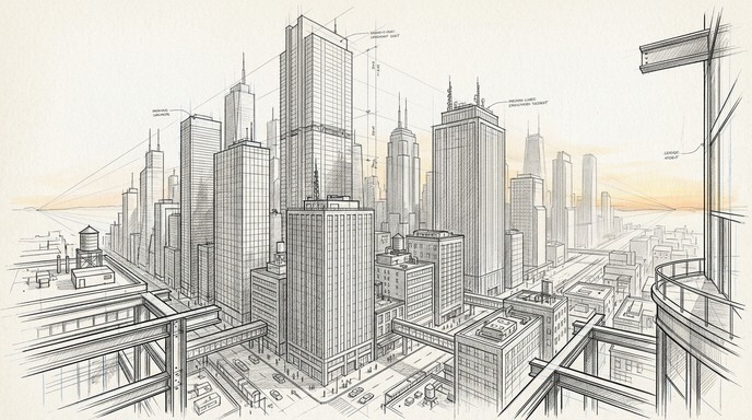 Free Dawn City Sketch Image - Architecture, Skyline, Cityscape ...