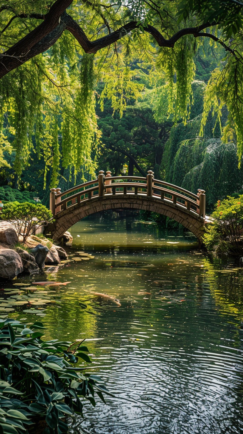 Free Serene Bridge View Image - Bridge, Willows, Pond | Download at ...