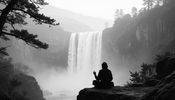 Free Contemplation amid power Image - Silhouette, Waterfall, Meditation ...