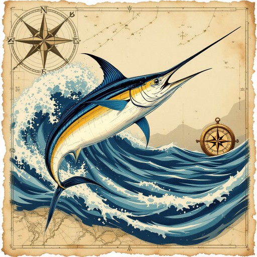 Marlin Compass Free Marlin Meets Wave Image - Marlin, Nautical, Vintage | Download at ...