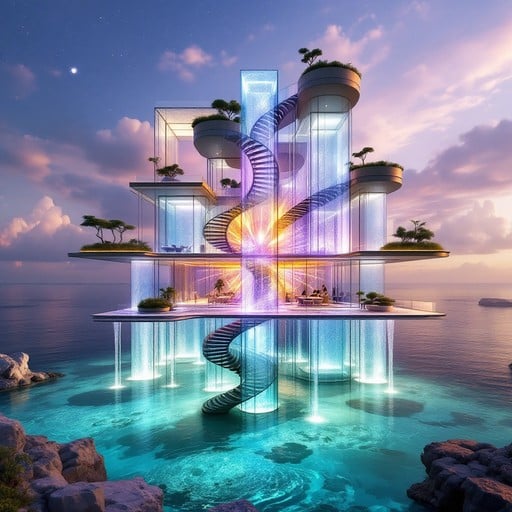 Free Floating Crystal Paradise Image - Futuristic, Coastal, Luxury ...