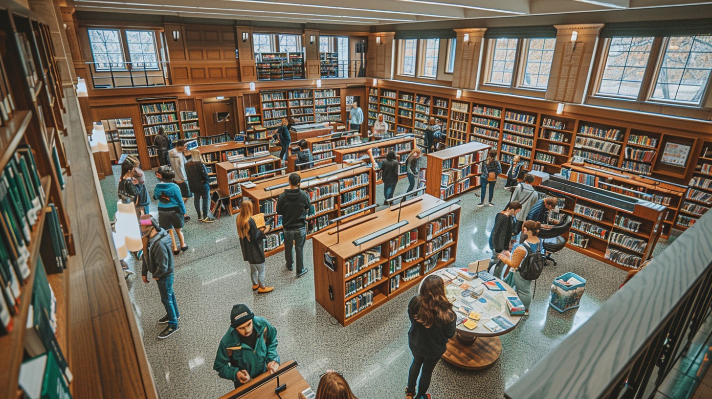 Crowd Library Free Bustling Library Scene Image - Library, Education, Students ...