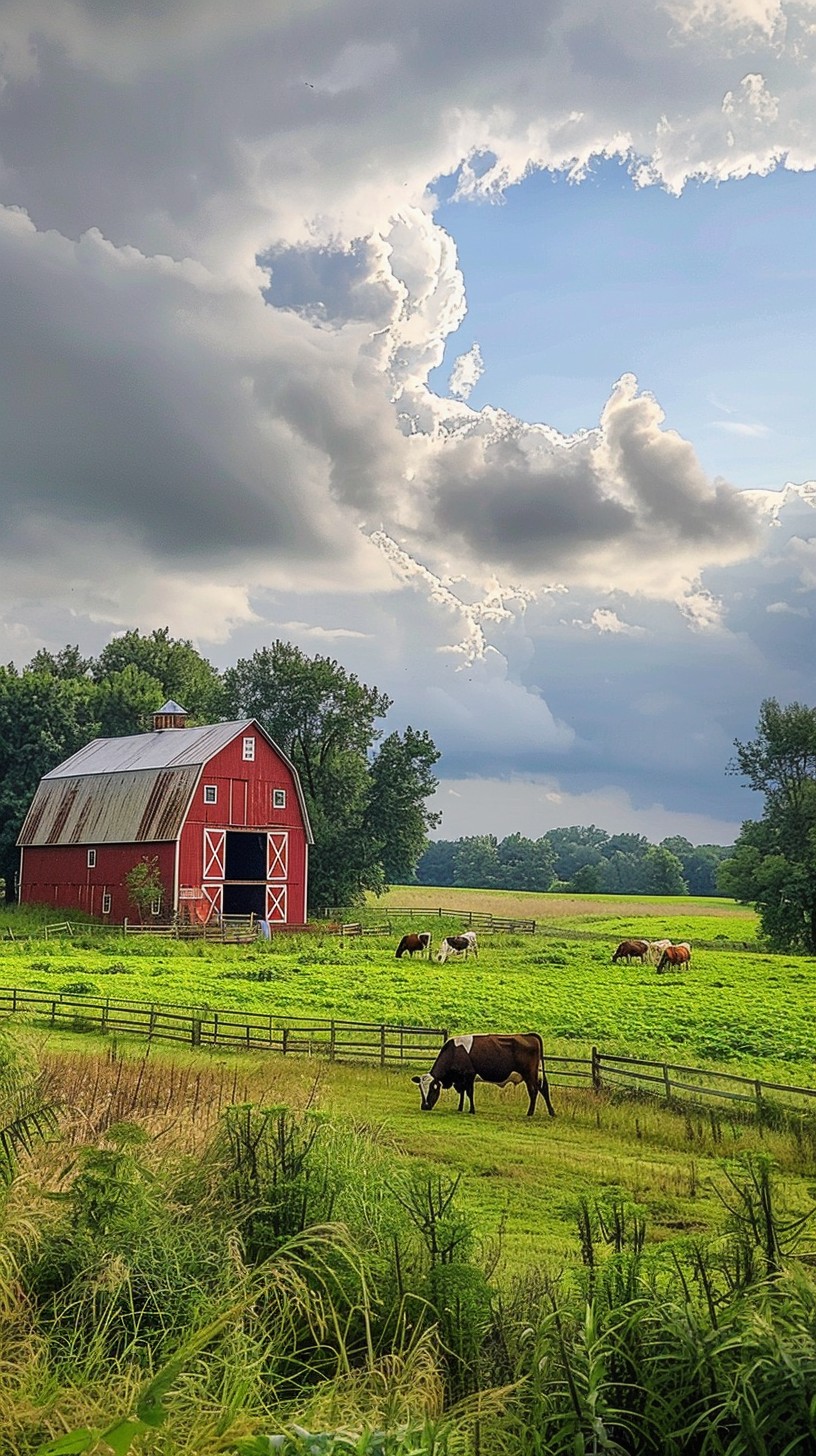 Free Rustic Farm Scene Image - Farm, Sky, Cows | Download at StockCake