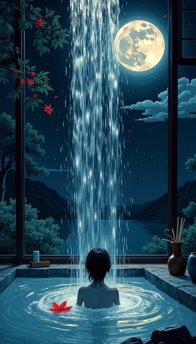Free Moonlit Onsen Bath Image | Download at StockCake