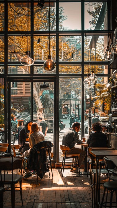 Fall Scenes Cafe Free Autumn Brownstones Scene Image | Download at StockCake