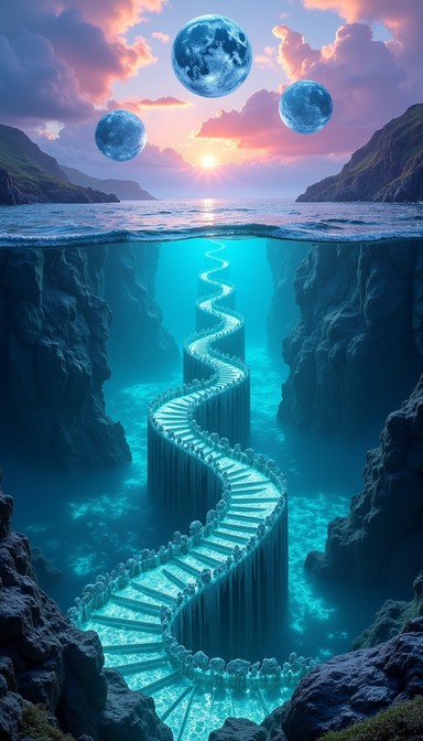 Structures In The Ocean Crystalline waters form an impossible spiral stairway ascending from ...
