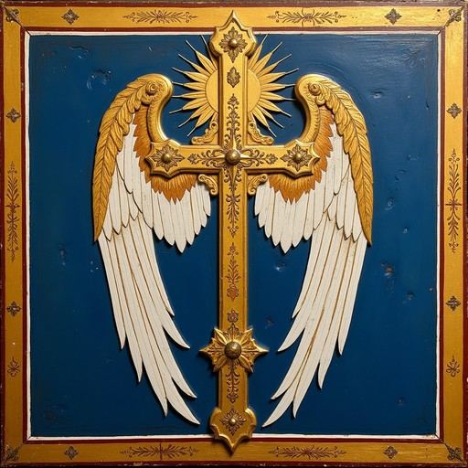 Ornate winged cross in traditional Byzantine style featuring intricate ...