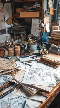 Free Architect's Creative Mess Image - Architecture, Desk, Blueprints ...