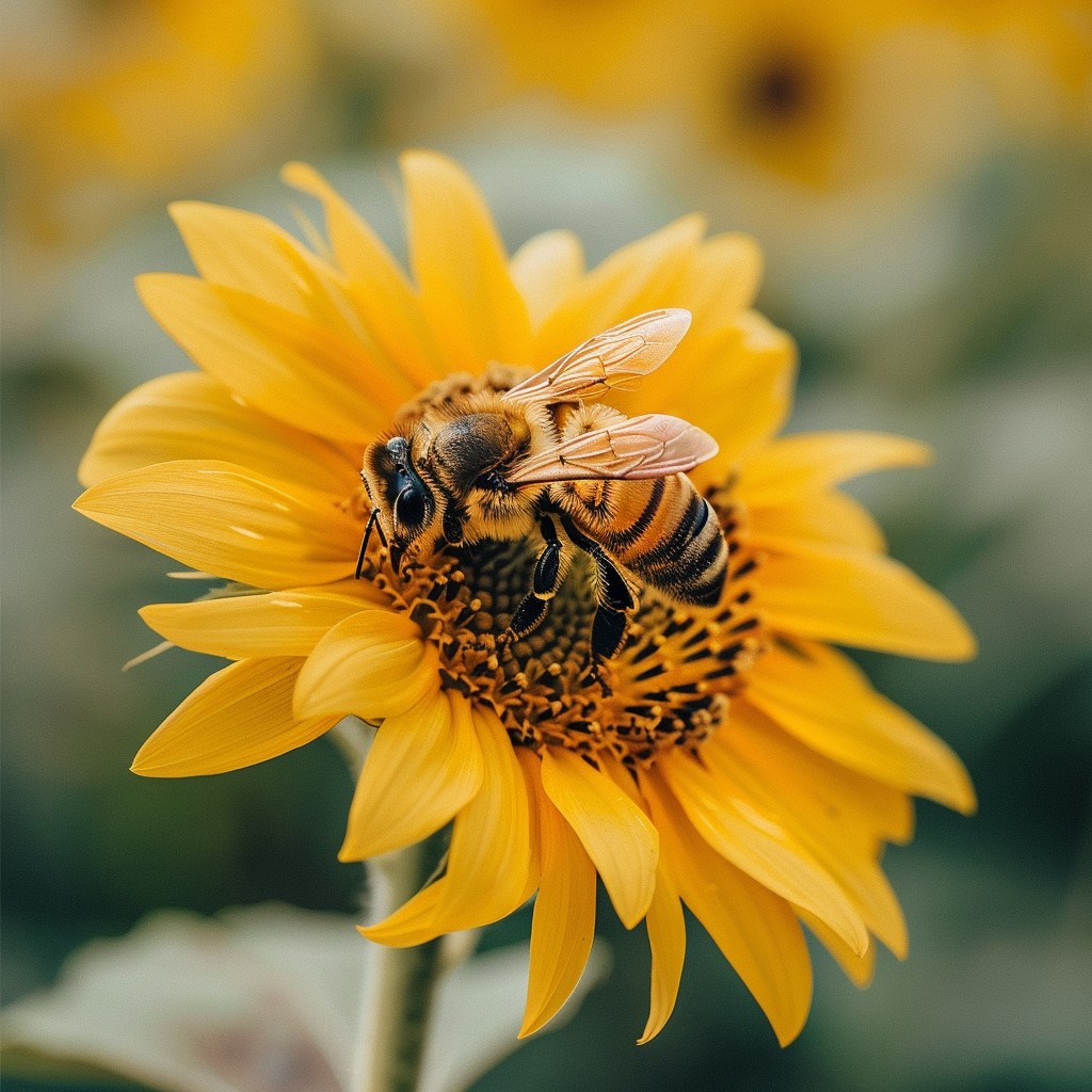 Free Bee on Sunflower Image - Bee, Sunflower, Pollen | Download at ...
