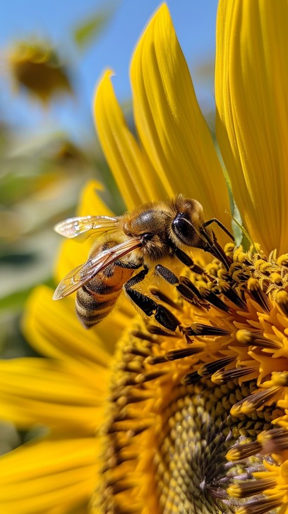 Free Bee on Sunflower Image - Bee, Sunflower, Pollen | Download at ...