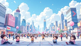 Free Playful Urban Adventure Image - Anime, Chibi, Cityscape | Download ...