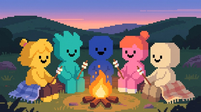 Free Pixel Campfire Friends Image - Pixel, Campfire, Characters ...