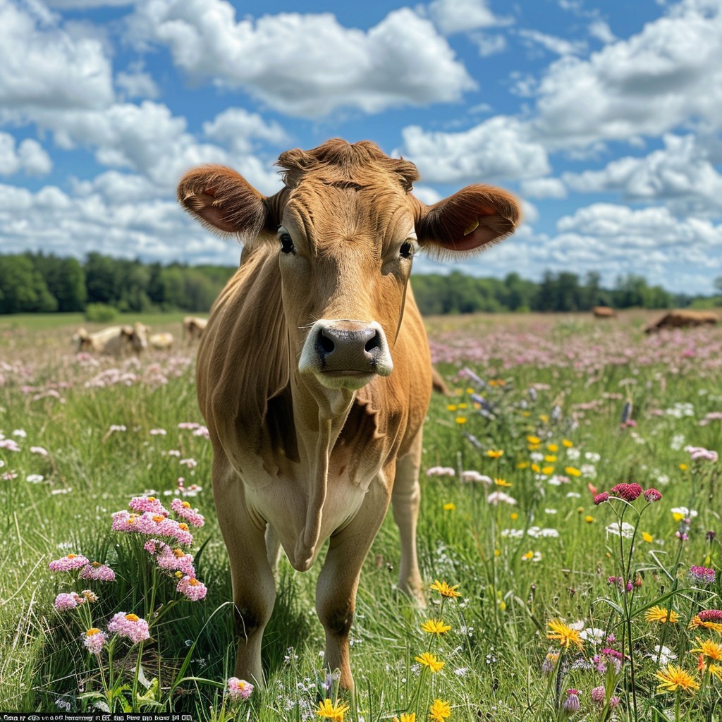 Cow Ina Feild Free Cow in Field Image - Cow, Field, Wildflowers | Download at StockCake