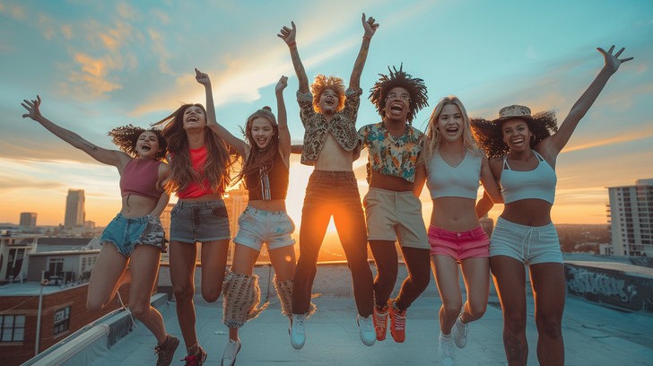 Free Joyful Urban Jump Image - Friends, Rooftop, Sunset | Download at ...