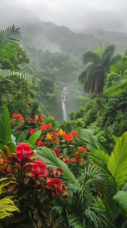 Tropical Waterfall Pattern Free Tropical Waterfall View Image - Tropical, Waterfall, Balcony ...