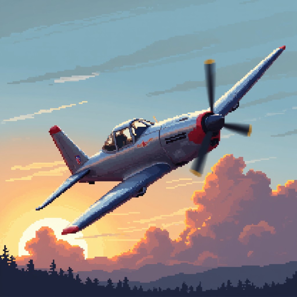 Free Pixelated Sunset Flight Image - Pixel, Airplane, Propeller ...