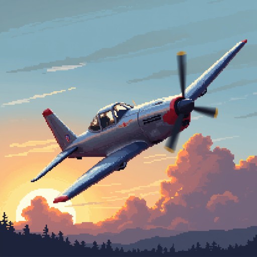 Free Pixelated Sunset Flight Image - Pixel, Airplane, Propeller ...