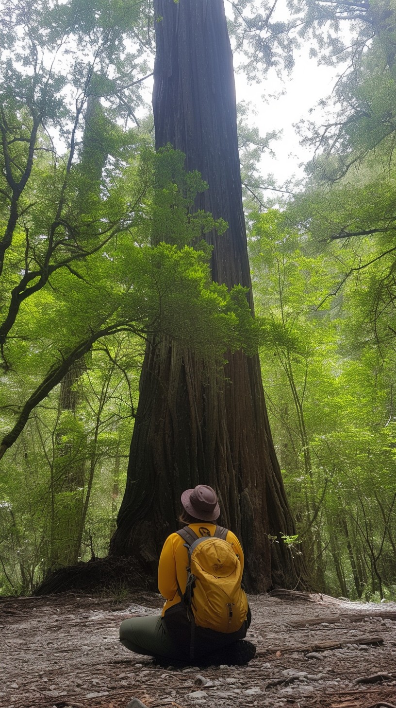 Free Contemplative Nature Moment Image - Hiker, Redwood, Tree ...