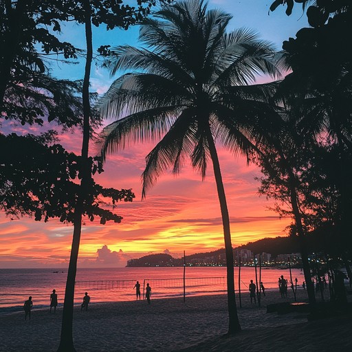 鮮やかな夕日のビーチの画像をダウンロード - 夕日, ビーチ, ヤシ