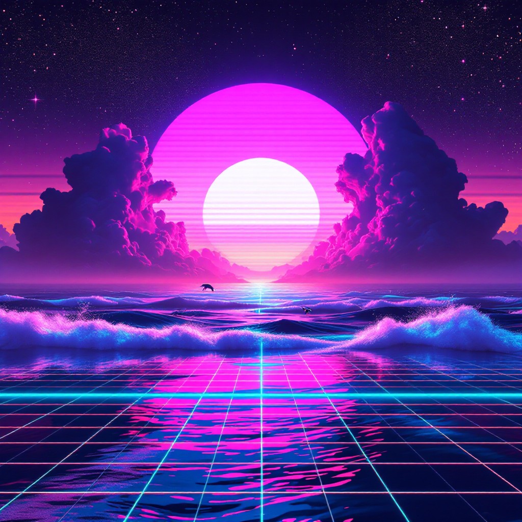 Sunset Image Neon Free Neon Ocean Sunset Image - Synthwave, Neon, Ocean | Download at ...