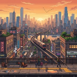Free Urban Sunset Journey Image - Pixel, Art, Cityscape | Download at ...