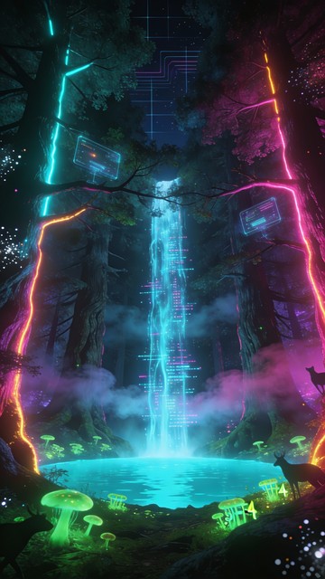 Free Neon Forest Night Image - Cyberpunk, Neon, Forest | Download at ...