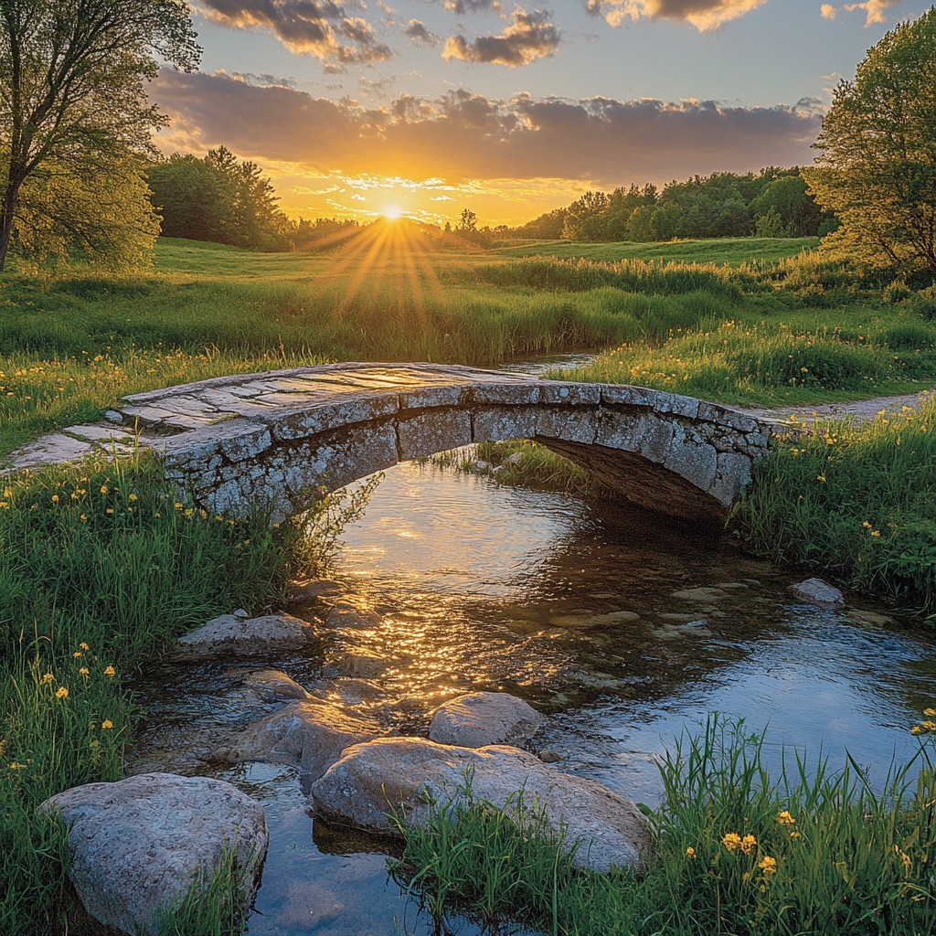 Free Sunset over bridge Image - Sunset, Bridge, Stream | Download at ...
