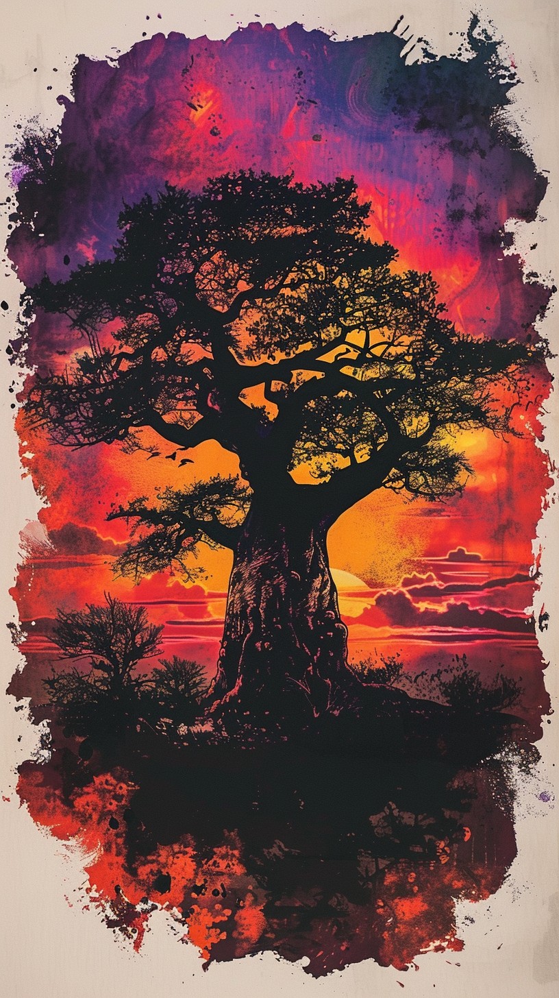 Free Vibrant Tree Art Image - Art, Tree, Sunset | Download at StockCake
