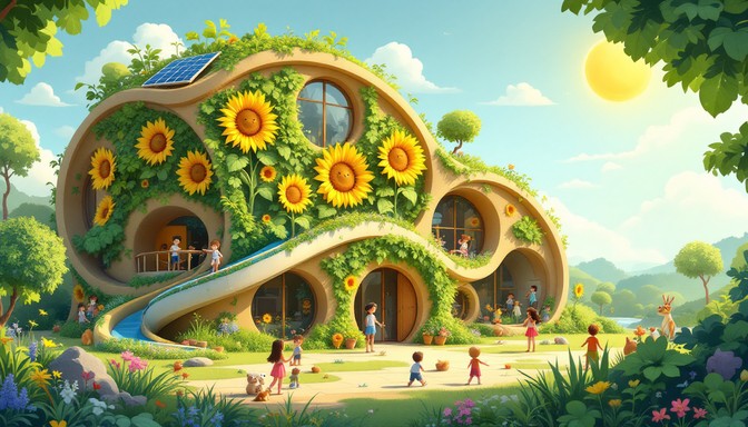 Free Sustainable Sunflower House Image - Sustainable, Whimsical, Eco ...