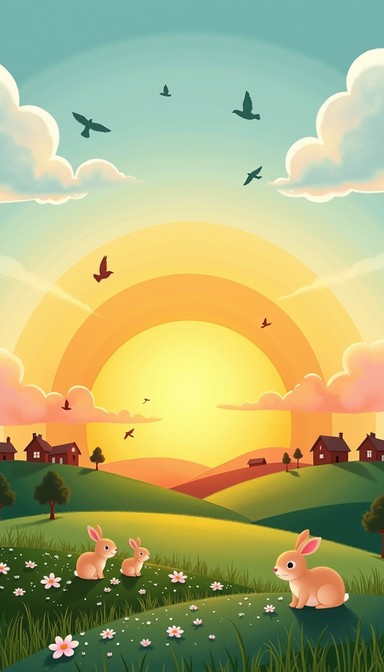 Free Dawn's Magical Meadow Image - Sunrise, Rabbits, Meadow | Download ...
