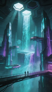 Free Vertical Alien Waterfall Image - Bioluminescent, River, Waterfall ...